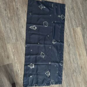 Outer space/Rocket curtains. Two Valances 52”L x 16” W
Navy blue silver print.